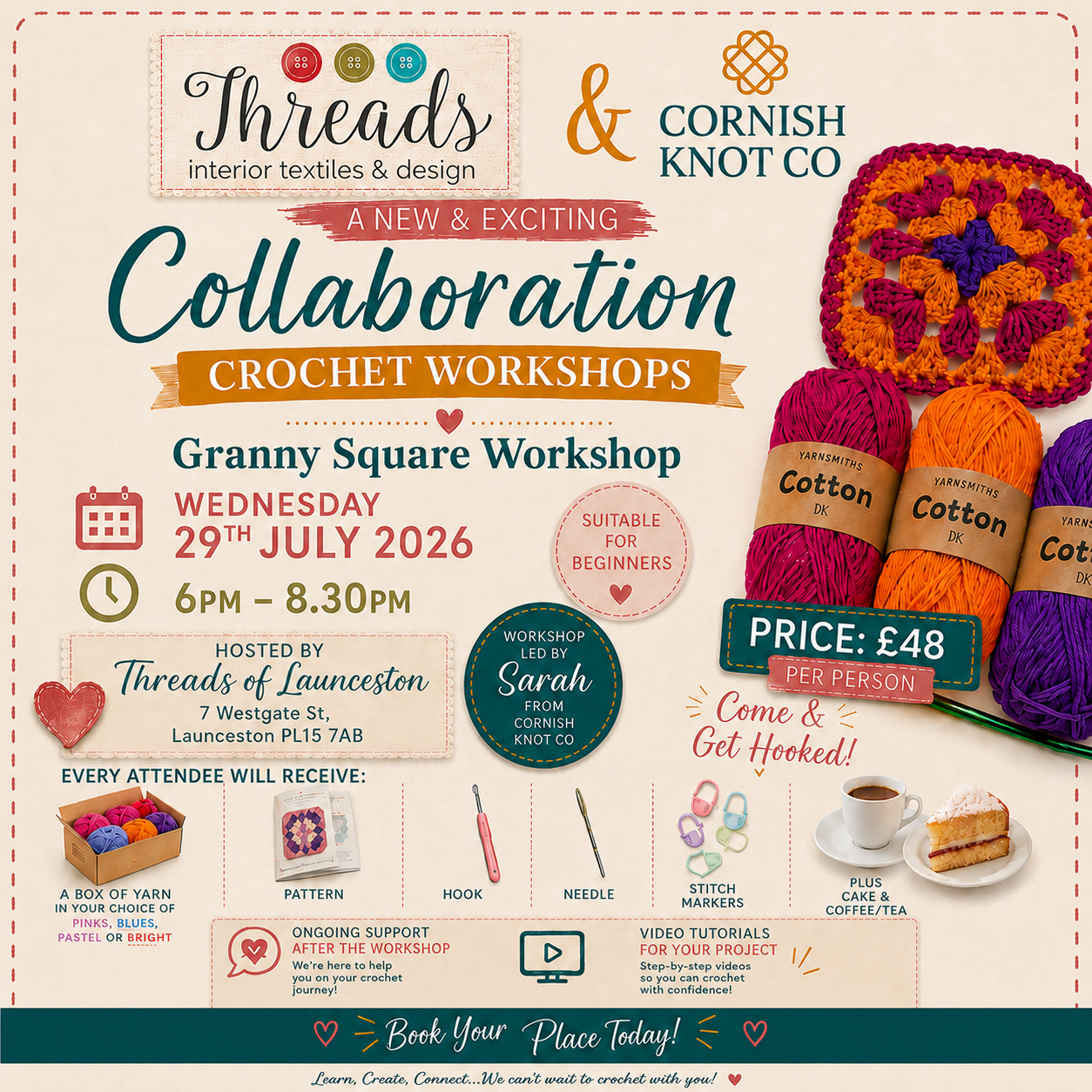 Beginner Granny Square Workshop at Threads of Launceston