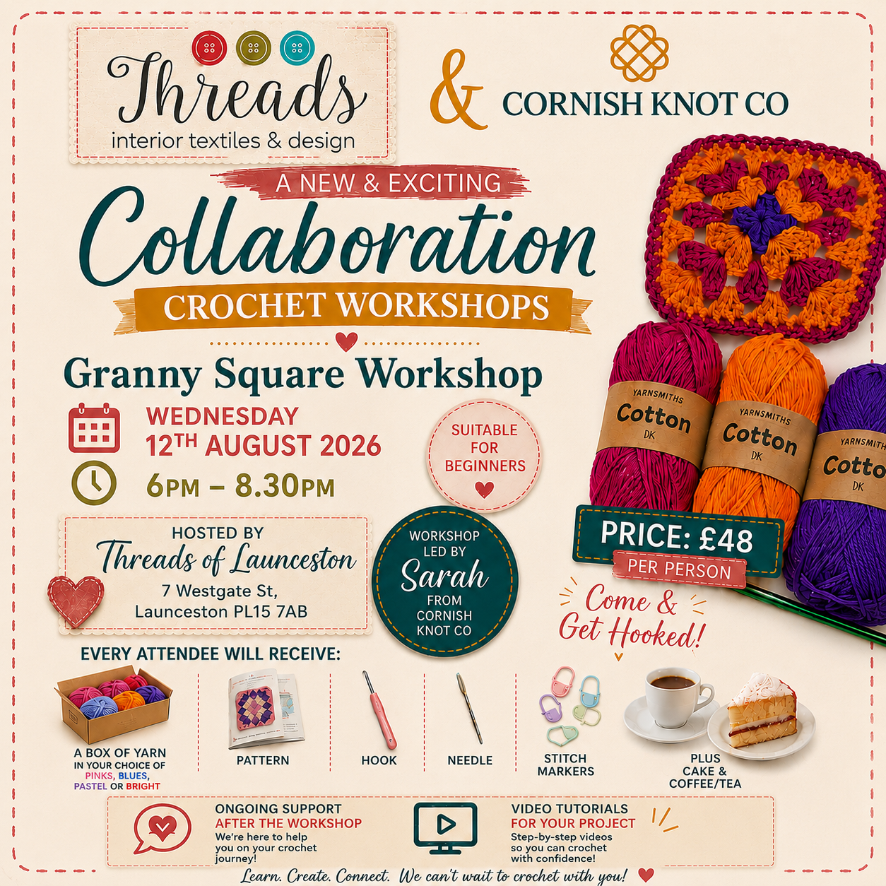 Beginner Granny Square Workshop at Threads of Launceston